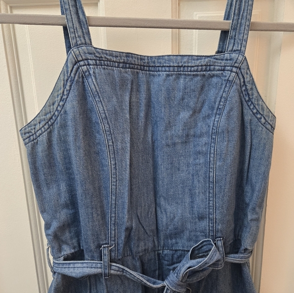 OLD NAVY Sleeveless Tie-Belt Utility Jean Blue Wide Leg Jumpsuit 100% Cotton Sm - Picture 4 of 7